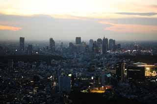 Foto, materieel, vrij, landschap, schilderstuk, bevoorraden foto,Tokio heel uitzicht, Shinjuku nieuw ontwikkelde stad centreren, Hoogbouw, Belangrijk heiligdom, De benedenstad wijk