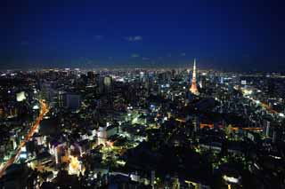 fotografia, materiale, libero il panorama, dipinga, fotografia di scorta,Tokio vista intera, Torre di Tokio, edificio a molti piani, L'autostrada Metropolitana, L'area del centro
