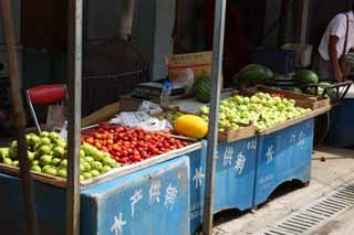 Foto, materieel, vrij, landschap, schilderstuk, bevoorraden foto,Een diepe rode profijt markt, Markt, Straat stal, Boodschappend doend, Leven