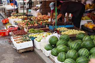 fotografia, material, livra, ajardine, imagine, proveja fotografia,Um mercado de lucro vermelho fundo, mercado, baia de rua, Fazendo compras, Vida