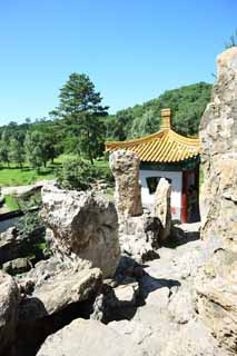 photo,material,free,landscape,picture,stock photo,Creative Commons,Summering mountain cottage Wenjin Pavilion, An arbor, Storage of four complete works, rock, Ch'ing