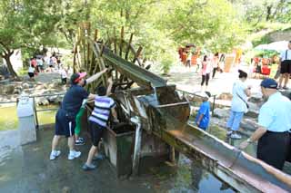 photo,material,free,landscape,picture,stock photo,Creative Commons,A summering mountain cottage waterwheel, child, waterwheel, Water, Ch'ing