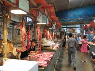 fotografia, material, livra, ajardine, imagine, proveja fotografia,Um mercado de extremidade oriental, loja, mercado, loja de aougueiro, Carne de porco