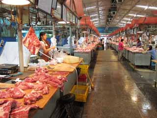 Foto, materiell, befreit, Landschaft, Bild, hat Foto auf Lager,Ein stlicher Randmarkt, Geschft, Markt, Metzgerei, Schweinefleisch