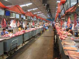 Foto, materieel, vrij, landschap, schilderstuk, bevoorraden foto,Een oostelijke boord markt, Winkel, Markt, Slager winkel, Varkensvlees