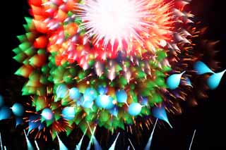 photo,material,free,landscape,picture,stock photo,Creative Commons,Tama River Fireworks Display, Launching fireworks, natural scene or object which adds poetic charm to the season of the summer, Signal fire, Brightness