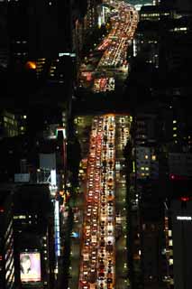 fotografia, materiale, libero il panorama, dipinga, fotografia di scorta,Notte su Roppongi, Shibuya, marmellata di traffico, macchina, Traffico