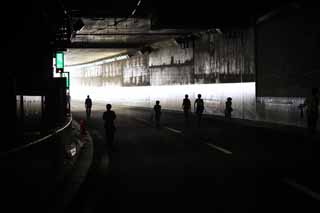 Foto, materieel, vrij, landschap, schilderstuk, bevoorraden foto,De tunnel van de Metropolitische autoweg, Tunnel, Rijweg, Een uitgang, Hoek