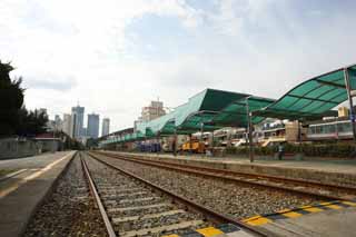 fotografia, materiale, libero il panorama, dipinga, fotografia di scorta,Edificio marittimo su Stazione di terra alta, piattaforma, KORAIL, tetto, pista