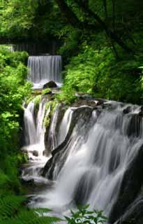 Foto, materiell, befreit, Landschaft, Bild, hat Foto auf Lager,Spray von Wasser und neuem Grn, Wasserfall, Strom, zartes Grn, Fluss