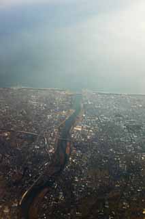 photo,material,free,landscape,picture,stock photo,Creative Commons,Sagami River, The shore, river, cloud, aerial photograph