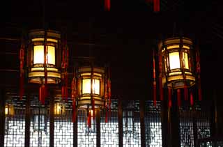 Foto, materieel, vrij, landschap, schilderstuk, bevoorraden foto,Een Yugarden tuin lantaarn, Illuminering, Cultuur, Chinees etenswaar trant, Chinees gebouw