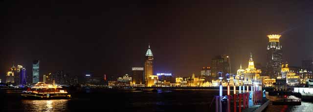 Foto, materiell, befreit, Landschaft, Bild, hat Foto auf Lager,Eine Nacht von Ansicht ber Schanghai, Schiff, Fluss, Neon, Ich beleuchte es