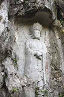 Foto, materiell, befreit, Landschaft, Bild, hat Foto auf Lager,Ein HangzhouLingyingTemple-Bild von Buddha schrieb auf die polierte Klippe, Buddhismus, Ishibotoke, Buddhistisches Bild, Faith