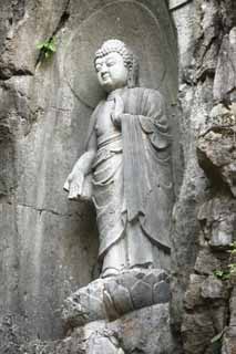 Foto, materiell, befreit, Landschaft, Bild, hat Foto auf Lager,Ein HangzhouLingyingTemple-Bild von Buddha schrieb auf die polierte Klippe, Buddhismus, Ishibotoke, Buddhistisches Bild, Faith