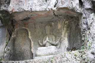 photo, la matire, libre, amnage, dcrivez, photo de la rserve,Une image HangzhouLingyingTemple de Bouddha a inscrit sur la falaise polie, Bouddhisme, Ishibotoke, Image bouddhiste, Faith