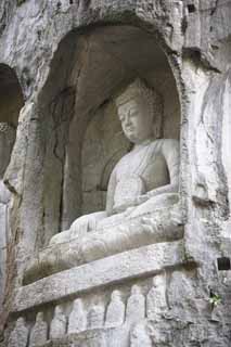 Foto, materieel, vrij, landschap, schilderstuk, bevoorraden foto,Een Hangzhoulingyingtemple afbeelding van De boeddha ingeschreven op de afe klif, Boeddhisme, Ishibotoke, Boeddhist afbeelding, Trouw