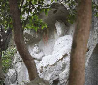 photo, la matire, libre, amnage, dcrivez, photo de la rserve,Une image HangzhouLingyingTemple de Bouddha a inscrit sur la falaise polie, Bouddhisme, Ishibotoke, Image bouddhiste, Faith