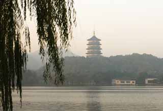 photo,material,free,landscape,picture,stock photo,Creative Commons,Xi-hu lake, thunder peak tower, Saiko, willow, 