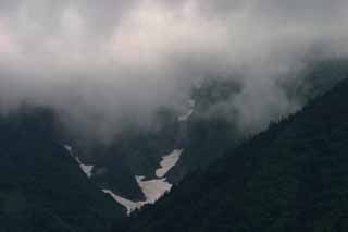 Foto, materieel, vrij, landschap, schilderstuk, bevoorraden foto,Mist sluier overheen Mt. Hotaka, Mist, , Wolk, Berg