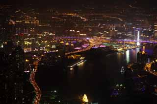 photo,material,free,landscape,picture,stock photo,Creative Commons,A night view of Shanghai, superb view, I light it up, bridge, skyscraper