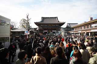 photo,material,free,landscape,picture,stock photo,Creative Commons,Kawasakidaishi Omoto temple, New Year's visit to a Shinto shrine, worshiper, Great congestion, The crest of the chrysanthemum pattern