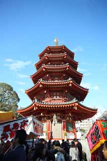 foto,tela,gratis,paisaje,fotografa,idea,Pagoda de Storeyed de octgono cinco de Kawasakidaishi, Buddhism, Torre de inters de en medio, Arquitectura de Buddhism, Soy pintado de rojo