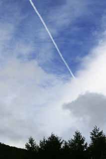 Foto, materiell, befreit, Landschaft, Bild, hat Foto auf Lager,Kondensstreifen im Himmel der Norikura-Hochlnder, Kondensstreifen, blauer Himmel, Wolke, 