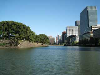 Foto, materiell, befreit, Landschaft, Bild, hat Foto auf Lager,Edo-jo Burg, Wassergraben, Ishigaki, Hochhaus, Marunouchi