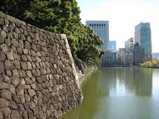 Foto, materiell, befreit, Landschaft, Bild, hat Foto auf Lager,Edo-jo Burg, Wassergraben, Ishigaki, Hochhaus, Marunouchi