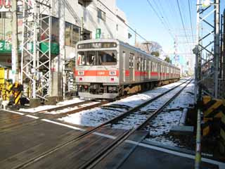 Foto, materiell, befreit, Landschaft, Bild, hat Foto auf Lager,Tokyu Ikegami-Linie, Schnee, Zug, Fhrte, Gotanda