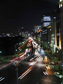 fotografia, material, livra, ajardine, imagine, proveja fotografia,Noite em Hibiya, construindo, A luz do carro, cruzando, fosso