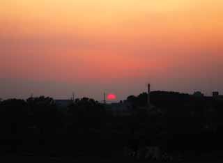 Foto, materieel, vrij, landschap, schilderstuk, bevoorraden foto,Zonsondergang, De zon, Bij donker, Rood, Stale toren