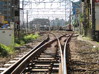 photo,material,free,landscape,picture,stock photo,Creative Commons,Tokyu Ikegami line, railroad, track, train, vehicle