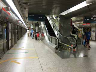 photo,material,free,landscape,picture,stock photo,Creative Commons,An underground station, platform, home door, An escalator, railroad