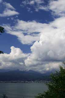 photo,material,free,landscape,picture,stock photo,Creative Commons,Suwa Lake in summer, cloud, blue sky, lake, mountain