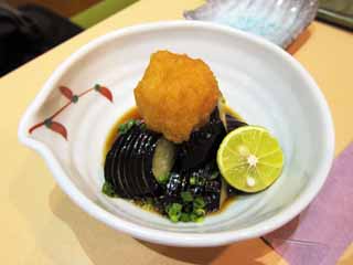 photo,material,free,landscape,picture,stock photo,Creative Commons,Is deep frying; and an eggplant, An eggplant, Deep-fried food, broth, Citrus sudachi