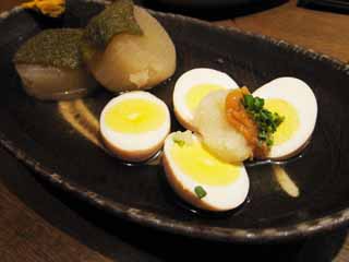 Foto, materiell, befreit, Landschaft, Bild, hat Foto auf Lager,Oden, dish siedete in Ei, Japanisches Radieschen, Bringen Sie Flocken durcheinander, Samtschenkel