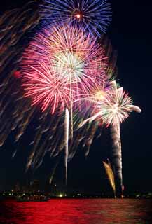 fotografia, materiale, libero il panorama, dipinga, fotografia di scorta,Baia di Tokio il grande fuochi artificiali, fuoco d'artificio, notte, lancio, uno-piede palla di fuoco d'artificio