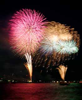 fotografia, materiale, libero il panorama, dipinga, fotografia di scorta,Baia di Tokio il grande fuochi artificiali, fuoco d'artificio, notte, lancio, uno-piede palla di fuoco d'artificio