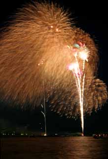 Foto, materieel, vrij, landschap, schilderstuk, bevoorraden foto,Tokio Bay Great Fireworks, Hoogstandje, Avond, Startschot, Een-voet hoogstandje bal