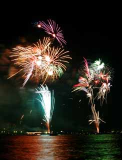 Foto, materiell, befreit, Landschaft, Bild, hat Foto auf Lager,Tokyo Bucht groartiges Feuerwerk, Feuerwerk, Nacht, Abschuss, Ein-Fufeuerwerkball