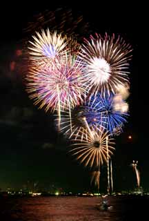 fotografia, materiale, libero il panorama, dipinga, fotografia di scorta,Baia di Tokio il grande fuochi artificiali, fuoco d'artificio, notte, lancio, uno-piede palla di fuoco d'artificio