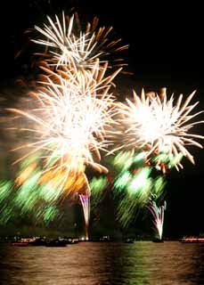 Foto, materiell, befreit, Landschaft, Bild, hat Foto auf Lager,Tokyo Bucht groartiges Feuerwerk, Feuerwerk, Nacht, Abschuss, Ein-Fufeuerwerkball