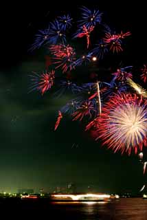 fotografia, materiale, libero il panorama, dipinga, fotografia di scorta,Baia di Tokio il grande fuochi artificiali, fuoco d'artificio, notte, lancio, uno-piede palla di fuoco d'artificio