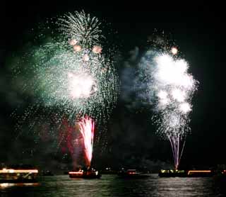 fotografia, materiale, libero il panorama, dipinga, fotografia di scorta,Baia di Tokio il grande fuochi artificiali, fuoco d'artificio, notte, lancio, uno-piede palla di fuoco d'artificio