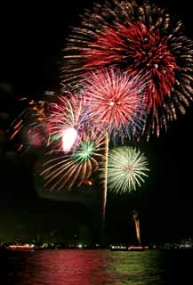 fotografia, materiale, libero il panorama, dipinga, fotografia di scorta,Baia di Tokio il grande fuochi artificiali, fuoco d'artificio, notte, lancio, uno-piede palla di fuoco d'artificio