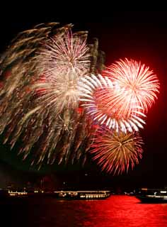 fotografia, materiale, libero il panorama, dipinga, fotografia di scorta,Baia di Tokio il grande fuochi artificiali, fuoco d'artificio, notte, lancio, uno-piede palla di fuoco d'artificio