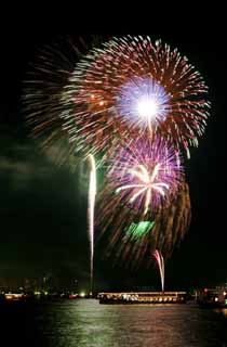 fotografia, materiale, libero il panorama, dipinga, fotografia di scorta,Baia di Tokio il grande fuochi artificiali, fuoco d'artificio, notte, lancio, uno-piede palla di fuoco d'artificio