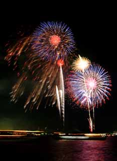 fotografia, materiale, libero il panorama, dipinga, fotografia di scorta,Baia di Tokio il grande fuochi artificiali, fuoco d'artificio, notte, lancio, uno-piede palla di fuoco d'artificio